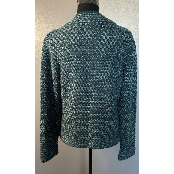 Coldwater Creek Women’s Wool Cardigan Sweater L Button Down Green Tweed Knit - Picture 3 of 7